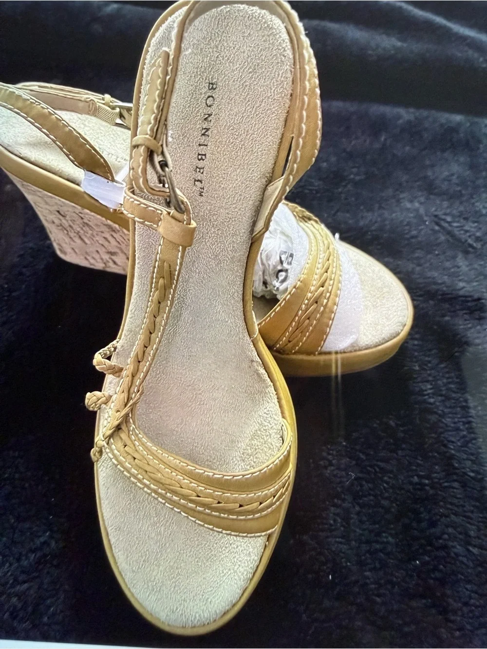 Bonnibel Gold and Tan Wedge Sandals